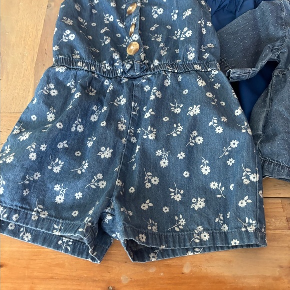 Floral Denim Romper and Blue Dresses Set - Picture 3 of 5